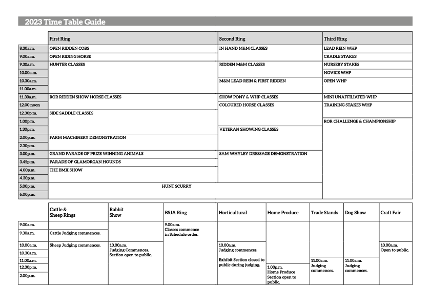 Vale Show 2023 timetable final The Vale of Show